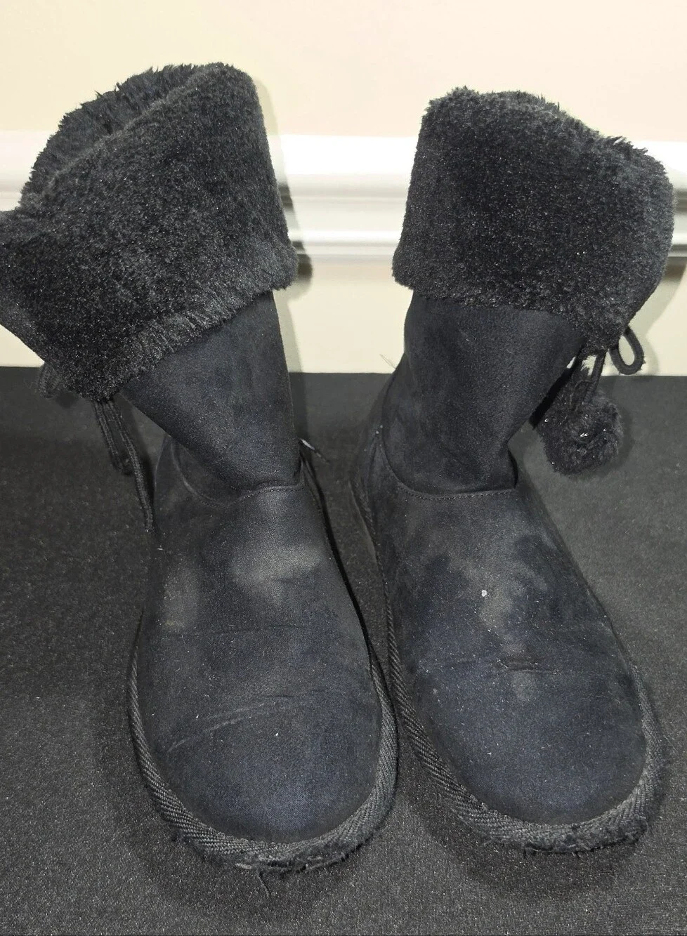 2-Pairs of Girls' Boots, Black and Brown Faux-Shearling Winter Ankle Boots